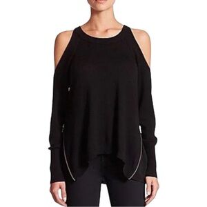 RAMY BROOK Tasha Cold Shoulder Side Zip Black Wool Sweater Top Size S